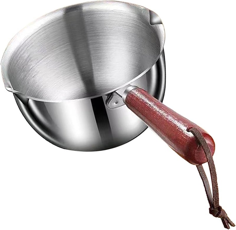 304 Stainless Steel Butter Warmer Pot With Wooden Handle 300ML Mini Milk Oil Soup Heater - Image 1
